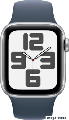 Умные часы Apple Watch SE 2 40 мм (алюминиевый корпус, серебристый/грозовой синий, спортивный силиконовый ремешок S/M)