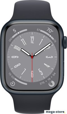 Умные часы Apple Watch Series 8 45 мм (алюминиевый корпус, полуночный/полуночный, спортивный силиконовый ремешок S/M)