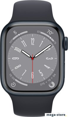 Умные часы Apple Watch Series 8 41 мм (алюминиевый корпус, полуночный/полуночный, спортивный силиконовый ремешок M/L)