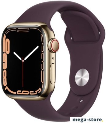 Умные часы Apple Watch Series 7 LTE 41 мм (сталь золото/темная вишня спортивный)