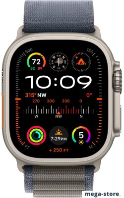 Умные часы Apple Watch Ultra 2 LTE 49 мм (титановый корпус, титановый/синий, текстильный ремешок размера L)