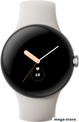 Умные часы Google Pixel Watch LTE (глянцевый серебристый/мел, спортивный силиконовый ремешок)