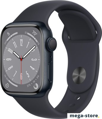 Умные часы Apple Watch Series 8 41 мм (алюминиевый корпус, полуночный/полуночный, спортивный силиконовый ремешок M/L)