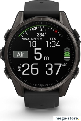 Умные часы Garmin Fenix 8 Sapphire 43мм (титановый угольно-черный DLC, пепельно-серый ремешок)