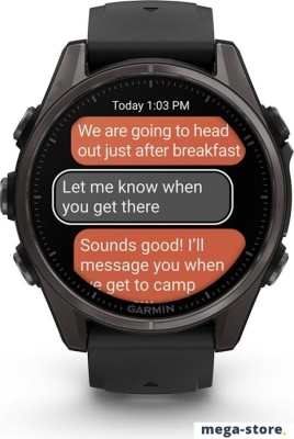 Умные часы Garmin Fenix 8 Sapphire 43мм (титановый угольно-черный DLC, пепельно-серый ремешок)